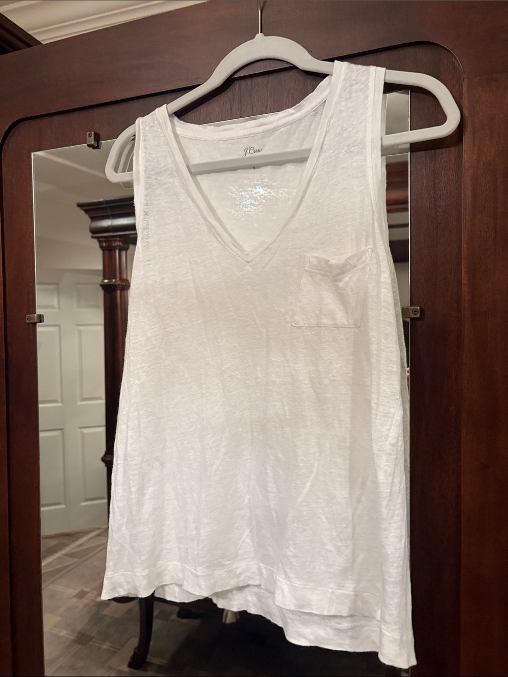 J. Crew White linen V-Neck Pocket Tank Top